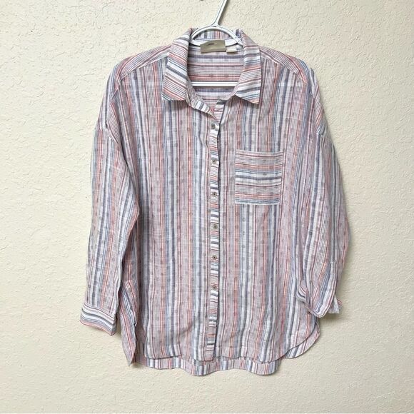 Anthropologie Maeve Striped Long Button Down Sleeve shirt Womens Size S - Picture 1 of 6
